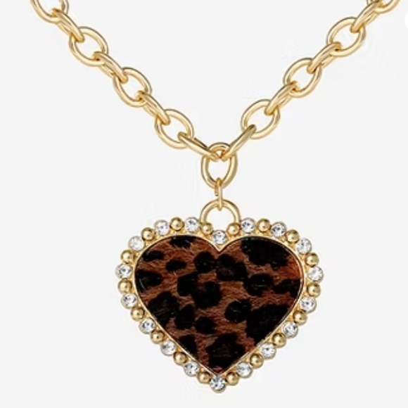 Jessica Simpson Gold Leopard Heart Pendant Necklace - Picture 2 of 7